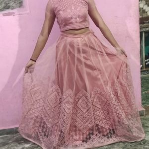 Embroidered Baby Pink Lagenga With Blouse 8m Flare