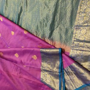 Kanjivaram Watermelon Pink And Blue Saree