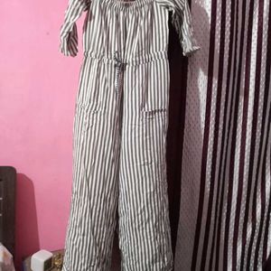 White Striped Stylish Off Shoulder Jumpsuit