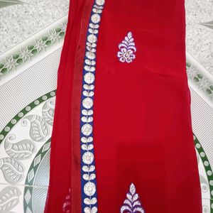 Red ♥️ Fully Worked Saree With Unstitched Blouse