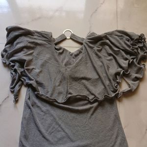 V-neck  Ruffle Top With Choker Detail Ring