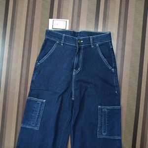 W-46 Size-28 Cargo Straight Women Denim Jeans