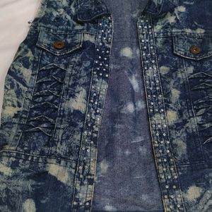 Denim Crop Rhinestone Jacket Vest