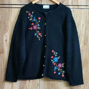 Black Embroidery Design Cardigan Size-46