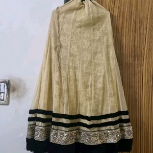 Beige And Black Partywear Lehanga