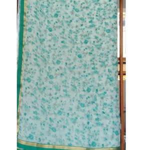 Women Beautiful Printed Sky Blue Saree With Blouse