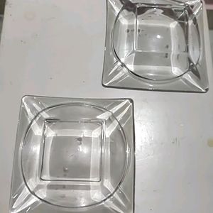 Two Square Crystal Ash Trays