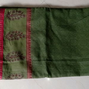 Olive Green Cotton Saree