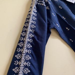 Navy Blue Kurta With Trousers And Dupatta For Womn