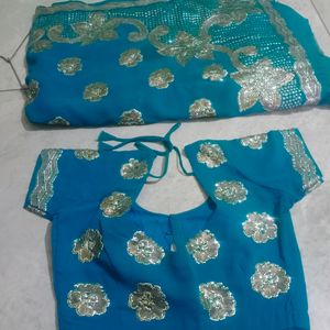 Heavy Fully  Work Blue Color Saree