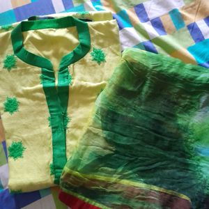 Lemon Green Kurta With Dupatta