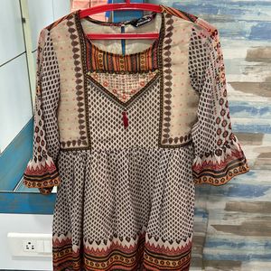 Tan and brown printed Kurti style top