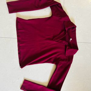 Maroon Cotton Collared Top