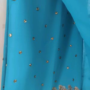 Teal Heavy Embroidery Saree With Blouse