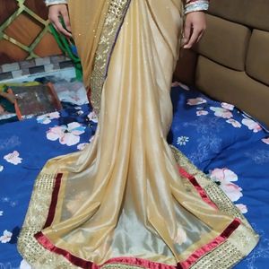 Golden Color Saree With Nail Set