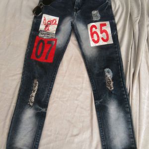 Denim Jeans With Front Print