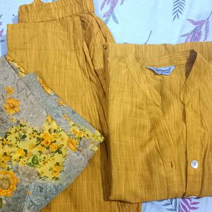 Mustard Colour Suit With Floral Georgette Dupatta