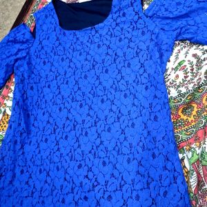 Blue Net Polyster Cold Shoulder Top