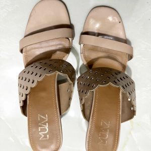 Nude Shade Heels With Cut Design Chikankari Shoes