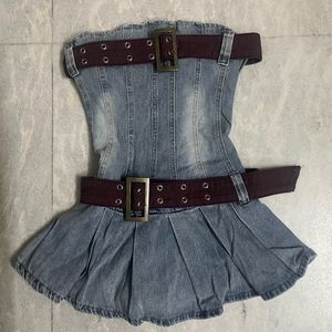 y2k vintage denim belted mini dress🤩