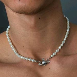 Vivienne Westwood Silver Pearl Mens Necklace