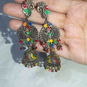 Peacock Design Multicolour Oxidised Earrings