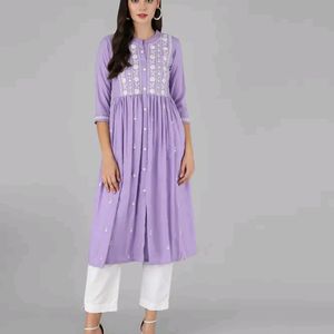 Women Chikan Embroidery Cotton Rayon A-line