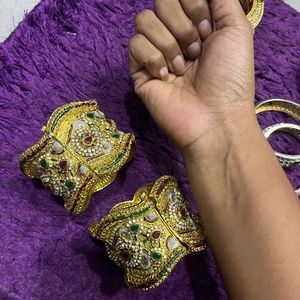 Bold Elegance: Broad Golden Kada Bracelets**