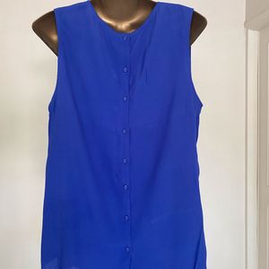 Electric Blue Back Button Sleeveless Top