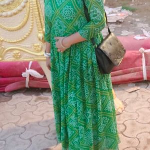 Green Bandhini Full Anarkali Gown