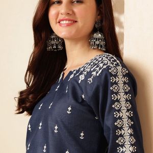 Navy Blue Pure Cotton Blend Kurta Set For Beauty