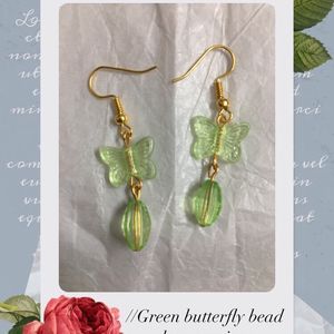 Green Coloured Butterfly Bead Drop Earrings