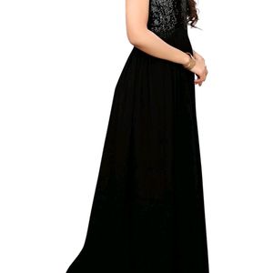 Women Sexy Black Sequence Work Gown Maxi Dress