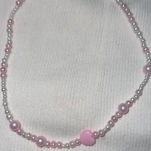 Pink Heart Pearls Bracelet Handmade