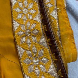 Yellow And Brown Colour Saree