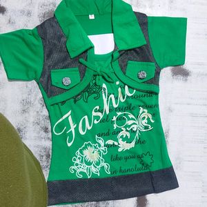 Green Colour Baby Girl Dresses With Bottom Wear