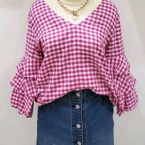 Zara Pink & White Gingham Top