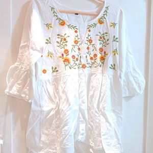 White Floral Short Kurti 🤍