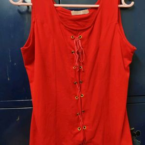 Red Color Velvet Top For Girls