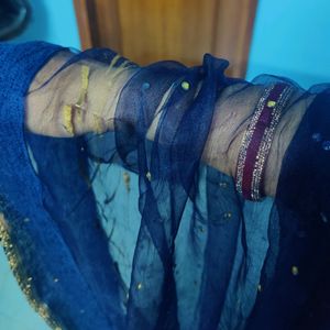 Shiny Navy Blue Light Transparent Dupatta