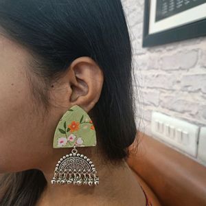 Rainvas Green floral printed oxidized earrings