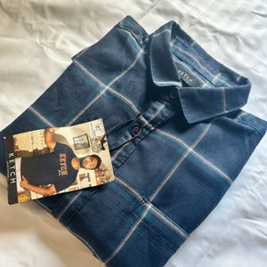 Navy Blue Check Shirt for Men - Size M