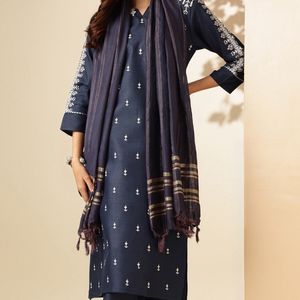 Navy Blue Kurta With Trousers And Dupatta For Womn