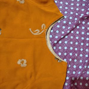 Orange Embroidered Linen Kurta