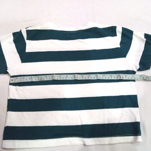 White-green Strip Crop Top