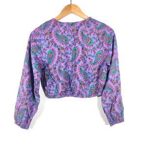 Purple Printed Casual Crop Top (Women)