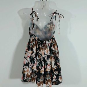 Black Printed A Line Dress For Women's