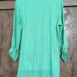 Button Down Tunic With Rolled Up Long Sleeves