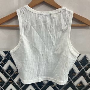 Shine White Slim Fit PrintedCamisole Crew Neck Top