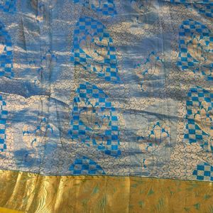 Blue And Green Pure Kanchipuram Silk Saree
